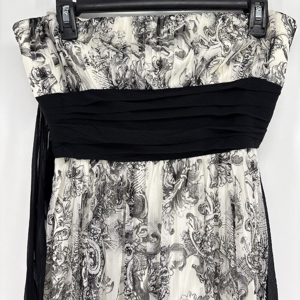 BCBG Maxazria Strapless Dress Size 6 Black And White Long Floral Pattern - Picture 2 of 13